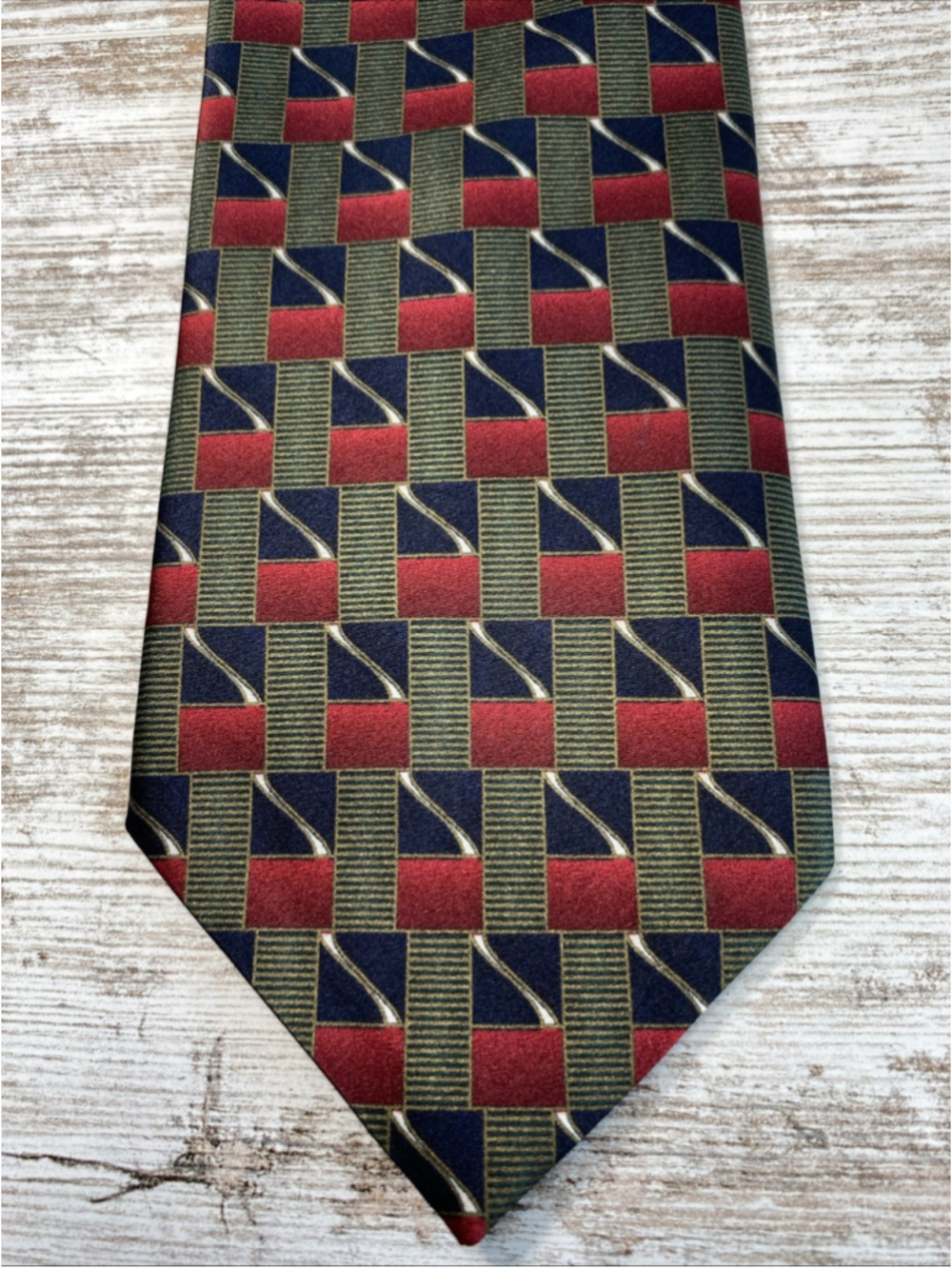 Vintage Halberstadtβs Silk Necktie Made In Italy Geometric Wide 90s Red Green